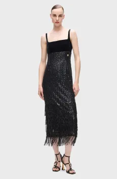 Женское черное платье sequins fringe Черный 38 Karl Lagerfeld A4W13043