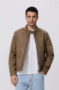 Reserved - Байкерська куртка зі штучної замші - пильно-зелений - 670IE-97X