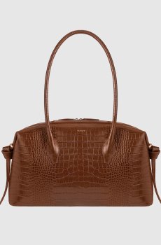 Коричневая кожаная сумка Brioche с тиснением под кожу крокодила