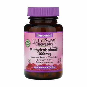 Метилкобаламин Bluebonnet Nutrition Earth Sweet Chewables Methylcobalamin 1000 мкг, со вкусом малины, 60 жевательных таблеток