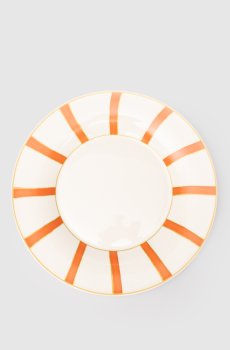Белая фарфоровая обеденная тарелка Striche Arancio e Oro