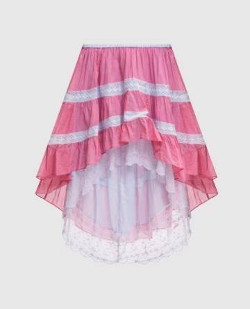 Розовая юбка с кружевом