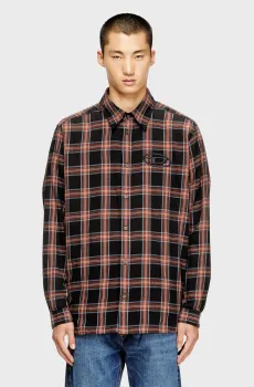 Мужская черная рубашка в клетку S-SIMPLY-AJFI Черный 50 Diesel A19445 0AJFI