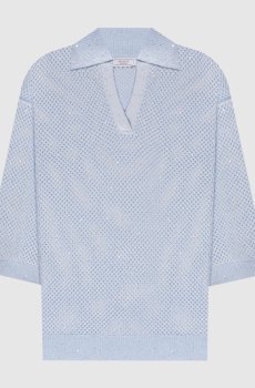 Голубой ажурный пуловер с пайетками