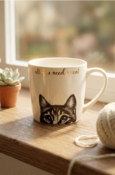 Горня з котом - білий