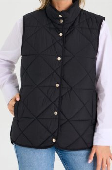 Стьобаний жилет зі стійкою - чорний