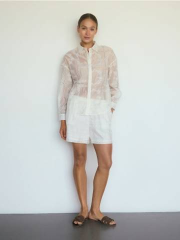 Reserved - Сорочка з додаванням льону - білий - 413FH-00X