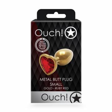 Металлическая анальная пробка Ouch! Heart Gem, размер S, золотисто-красная, 1 шт Металлическая анальная пробка Ouch! Heart Gem, размер S, золотисто-красная, 1 шт