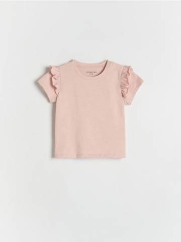 Reserved - Бавовняна футболка з оборками - пильно-рожевий - 7086G-39X Reserved - Бавовняна футболка з оборками - пильно-рожевий - 7086G-39X