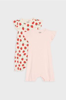 Бавовняні комбінезони з рюшами та мотивом полуниці 2 pack - кремовий