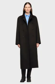 Женское темно-коричневое шерстяное пальто Коричневый 38 Sandro SFPOU00741_Brown