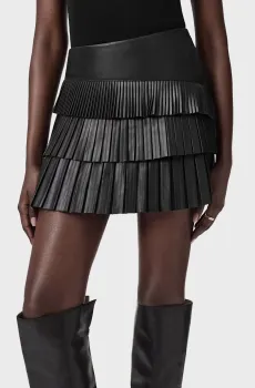 Женская черная кожаная плиссированая юбка NARA Черный 8 AllSaints W059RD