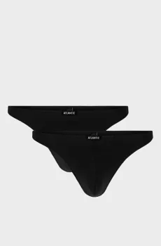 Мужские черные стринги (2 шт) Черный M Atlantic 2BMP-253
