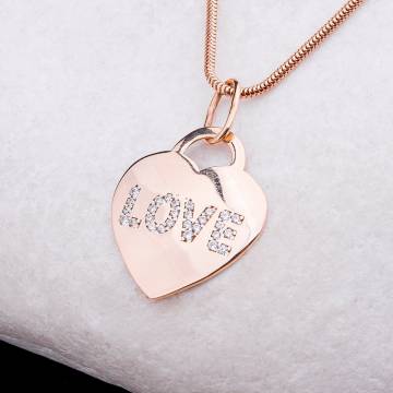 Золотая подвеска "Сердце - Love" с фианитами п01803 Золотая подвеска "Сердце - Love" с фианитами п01803