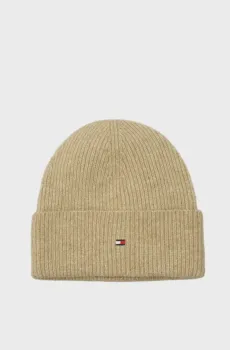 Женская бежевая шапка ESSENTIAL FLAG FUZZY BEANIE Бежевый ONESIZE Tommy Hilfiger AW0AW16633