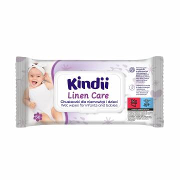 Влажные салфетки для младенцев и детей Kindii Linen Care с клапаном, 50 шт Влажные салфетки для младенцев и детей Kindii Linen Care с клапаном, 50 шт