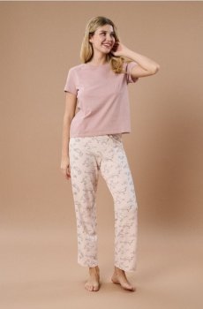 Двокомплектна бавовняна піжама з принтом собак - рожевувато-ліловий