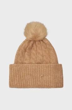 Женская бежевая шапка TH TIMELESS BEANIE CABLE Бежевый ONESIZE Tommy Hilfiger AW0AW16989