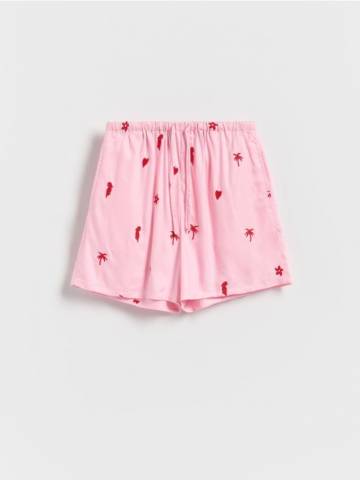 Reserved - Віскозні шорти з вишивкою - пастельний рожевий - XT734-03X