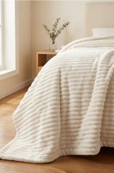 Покривало на ліжко з ребристою фактурою - кремовий