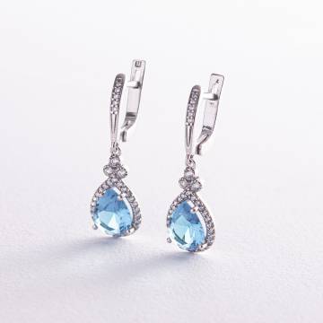 Серебряные серьги "Капельки" с кварцом и фианитами 2112/1p-QSWB Серебряные серьги "Капельки" с кварцом и фианитами 2112/1p-QSWB