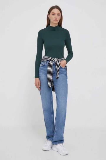Лонгслив Pepe Jeans женский цвет зелёный с полугольфом Лонгслив Pepe Jeans женский цвет зелёный с полугольфом