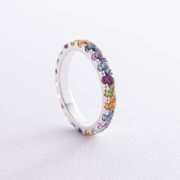 Серебряное кольцо с дорожкой разноцветных камней 112718 Серебряное кольцо с дорожкой разноцветных камней 112718