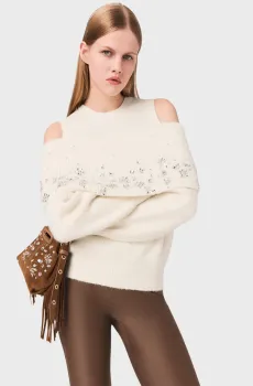 Женский белый шерстяной свитер Белый 36 MAJE MFPPU00970_Ecru