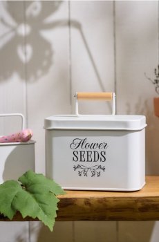Металевий контейнер з ручкою та написом Flower Seeds - білий