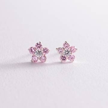 Серебряные серьги-пусеты "Цветочки" (фианиты) 121481 Серебряные серьги-пусеты "Цветочки" (фианиты) 121481