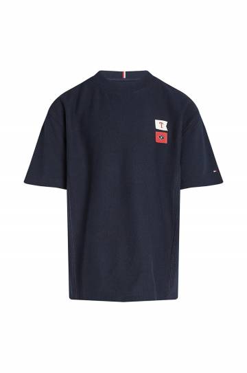 Детская хлопковая футболка Tommy Hilfiger цвет синий с принтом KB0KB09280 Детская хлопковая футболка Tommy Hilfiger цвет синий с принтом KB0KB09280