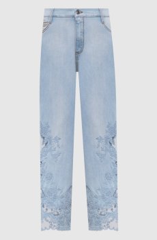 Голубые джинсы с кружевом