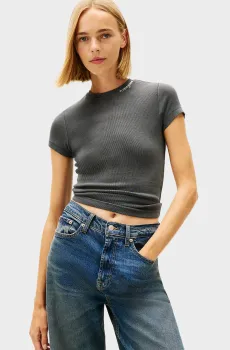 Женская серая футболка SLIM Серый M Tommy Jeans DW0DW22079