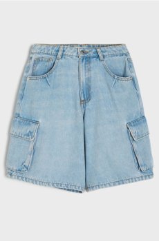 Шорти cargo вільного крою з ефектом зношеності - синій