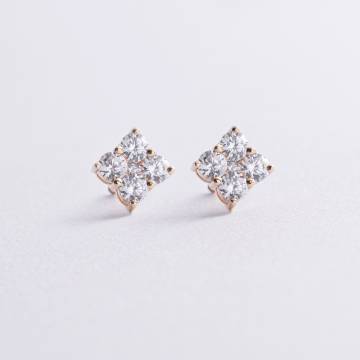 Серьги - пусеты "Fleur" с фианитами (желтое золото) с09147 Серьги - пусеты "Fleur" с фианитами (желтое золото) с09147