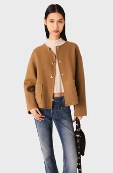 Женское бежевое шерстяное пальто Бежевый 36 MAJE MFPOU01384_Camel