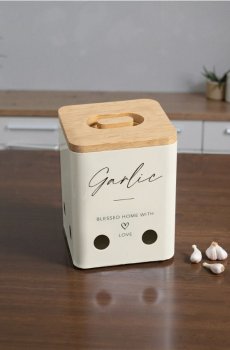 Металева ємність для їжі з бамбуковою кришкою - білий