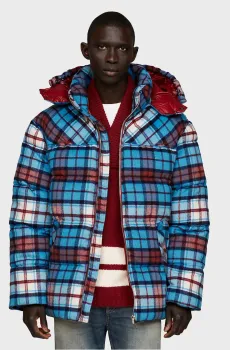 Мужская голубая куртка в клетку THC DG TARTAN NEW YORK PUFFER Голубой XS Tommy Hilfiger MW0MW32420