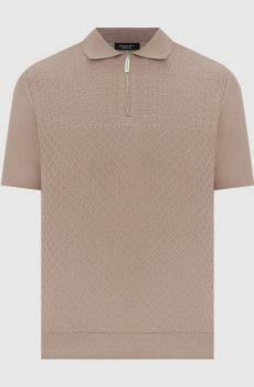 Коричневое поло в тканом узоре