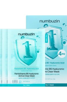 Тканевая маска для лица Numbuzin No.1 Pantothenic B5 Hyaluronic Active Clear Mask с пантенолом и гиалуроновой кислотой, 4*26 мл