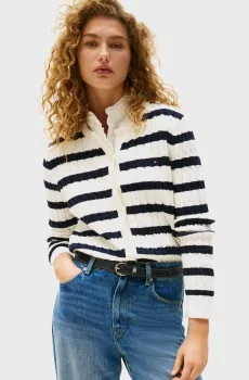 Женский кардиган в полоску CO CABLE MID Разноцветный L Tommy Hilfiger WW0WW46514