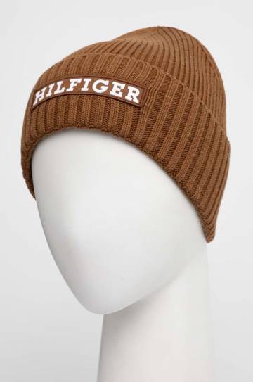 Шапка с примесью шерсти Tommy Hilfiger цвет коричневый Шапка с примесью шерсти Tommy Hilfiger цвет коричневый