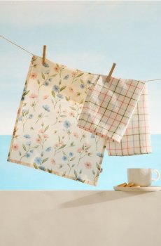 Набір кухонних рушників з квітковим і смугастим візерунками 2 pack - різнобарвний