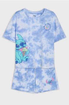 Бавовняна двочастинна піжама з принтом Stitch - блакитний