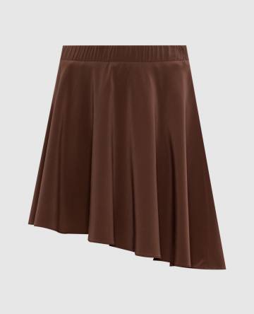Коричневая юбка мини из шелка