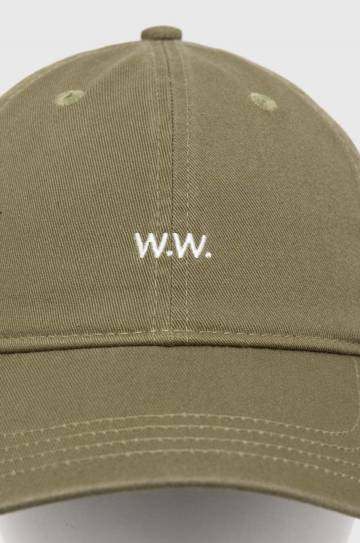 Хлопковая кепка Wood Wood Low Profile цвет зелёный однотонная