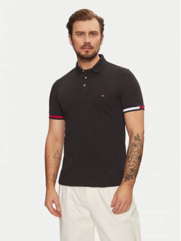Tommy Hilfiger Поло Flag Cuff MW0MW37518 Чорний Slim Fit Tommy Hilfiger Поло Flag Cuff MW0MW37518 Чорний Slim Fit