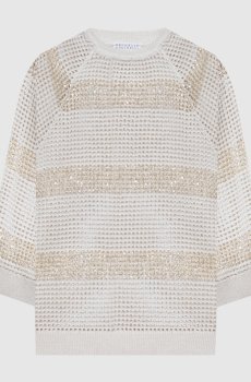 Бежевый ажурный топ с пайетками