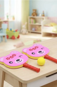 Набір для відбивання м’яча з мотивом ведмедика - яскраво-рожевий