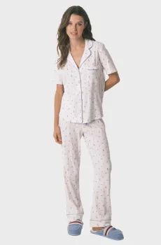 Женская белая пижама с узором (рубашка, брюки) Разноцветный M womensecret 3132138